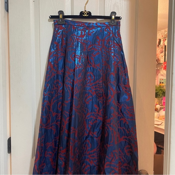 Anthropologie Maeve Pleated Shimmer Maxi Full Skirt Pleated Blue & Burgundy NEW - Picture 9 of 11